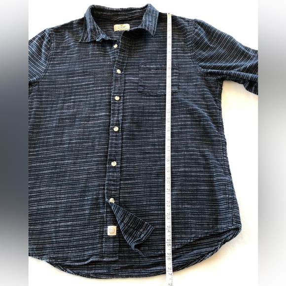 Marine Layer Simple Stripe Selvage Shirt in Mood Indigo/White Stripe.100% Cotton - Picture 5 of 10